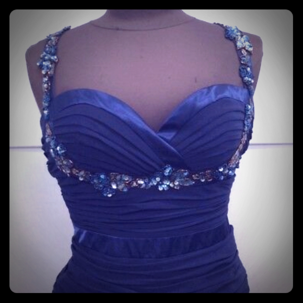 WT Faviana Couture 6405 Dark Blue Beaded Dress